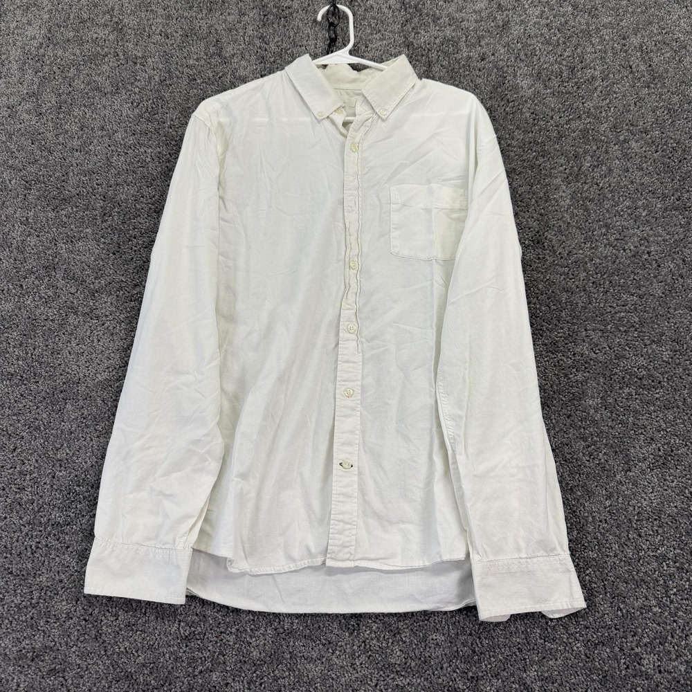 Gap Shirt Mens Large White Solid Long Sleeve Button Up Standard Fit Casual